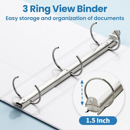 SUNEE 1/2 Inch Binders 3 Ring 10 Pack Bulk, PVC-Free Clear View Half Inch Binders (Fits 8.5x11 Inches) for School, Office & Home Use, White