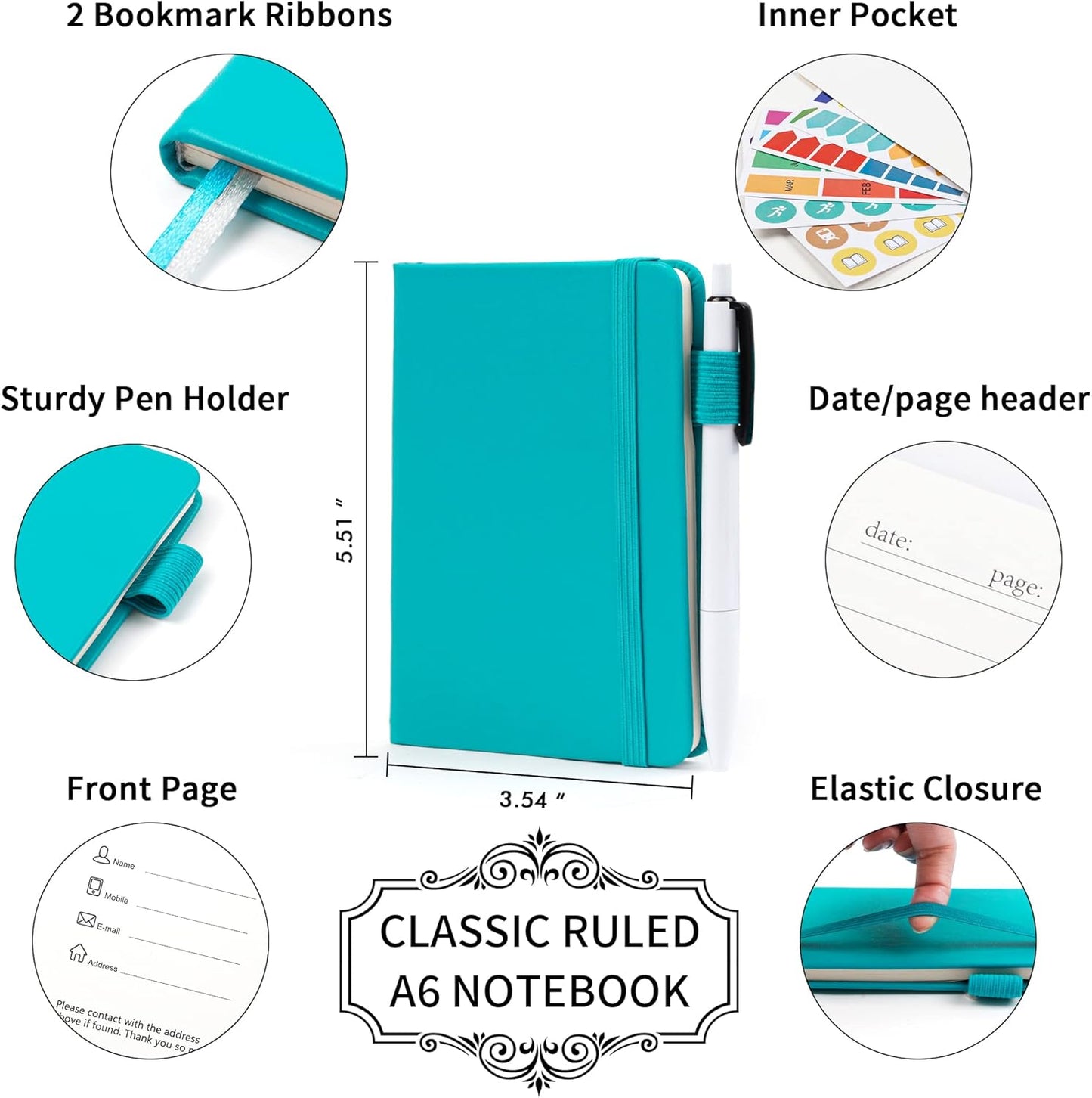 feela 3 Pack Pocket Notebook Journals with 3 Black Pens, A6 Mini Cute Small Journal Notebook Bulk Hardcover College Ruled Notepad with Pen Holder for Office School Supplies, 3.5”x 5.5”, Gray