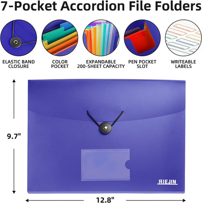 Accordian File Organizer 7 Pocket Expanding File Folder with Labels, Plastic Expandable File Folder for Documents Letter Size A4 Papers - Black