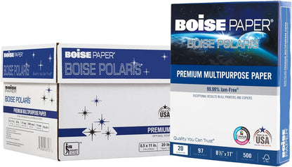 Boise Paper Premium Multipurpose Copy Paper | 8.5" x 11" Letter | 97 Bright White, 24 lb. | 10 Ream Carton (5,000 Sheets)