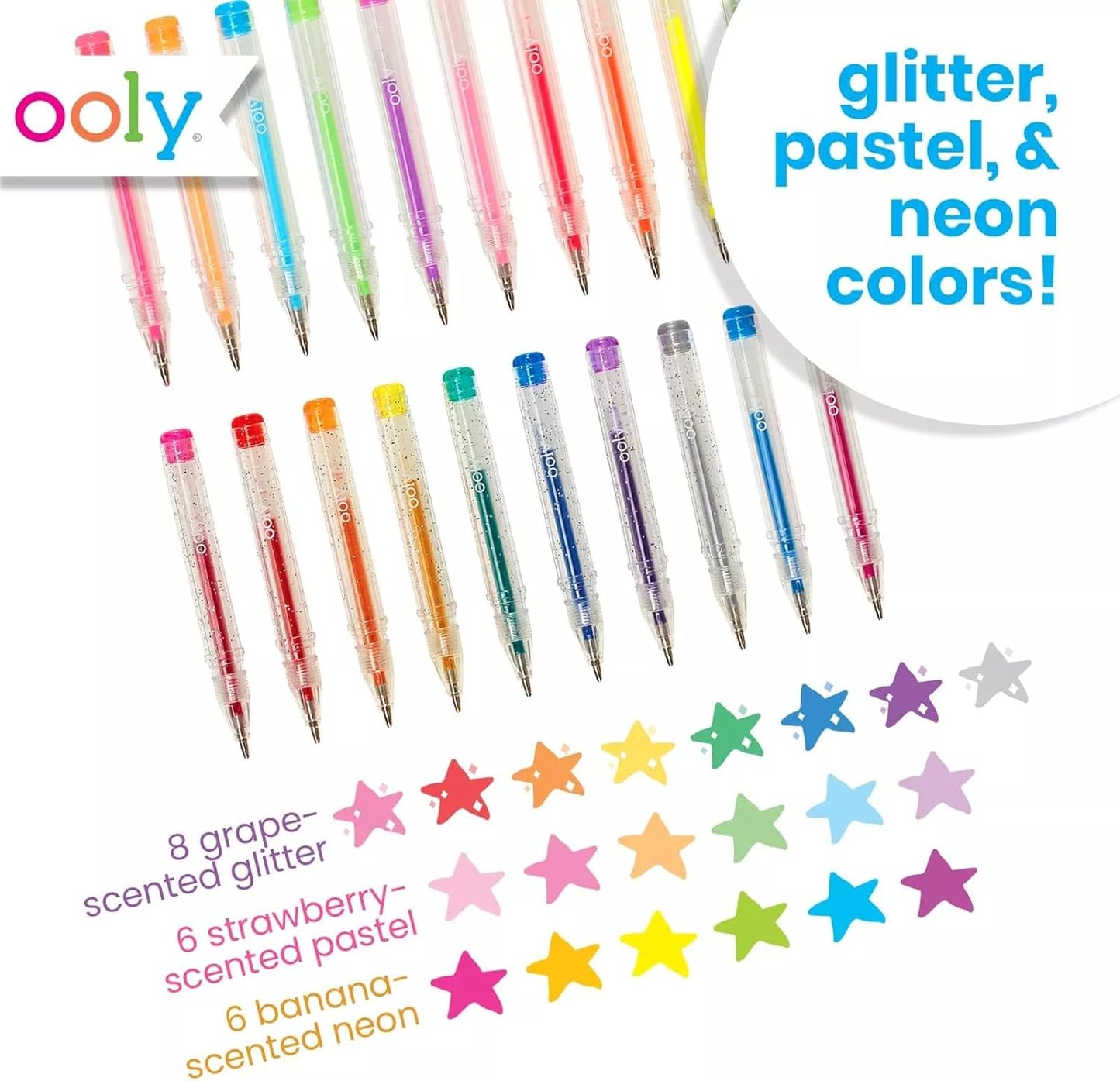 Ooly Scented Yummy Yummy Glitter Gel Pens Set of 12-1.00mm NIB Scented Glitter Pens for Kids and Adults, Art and Stationery Supplies