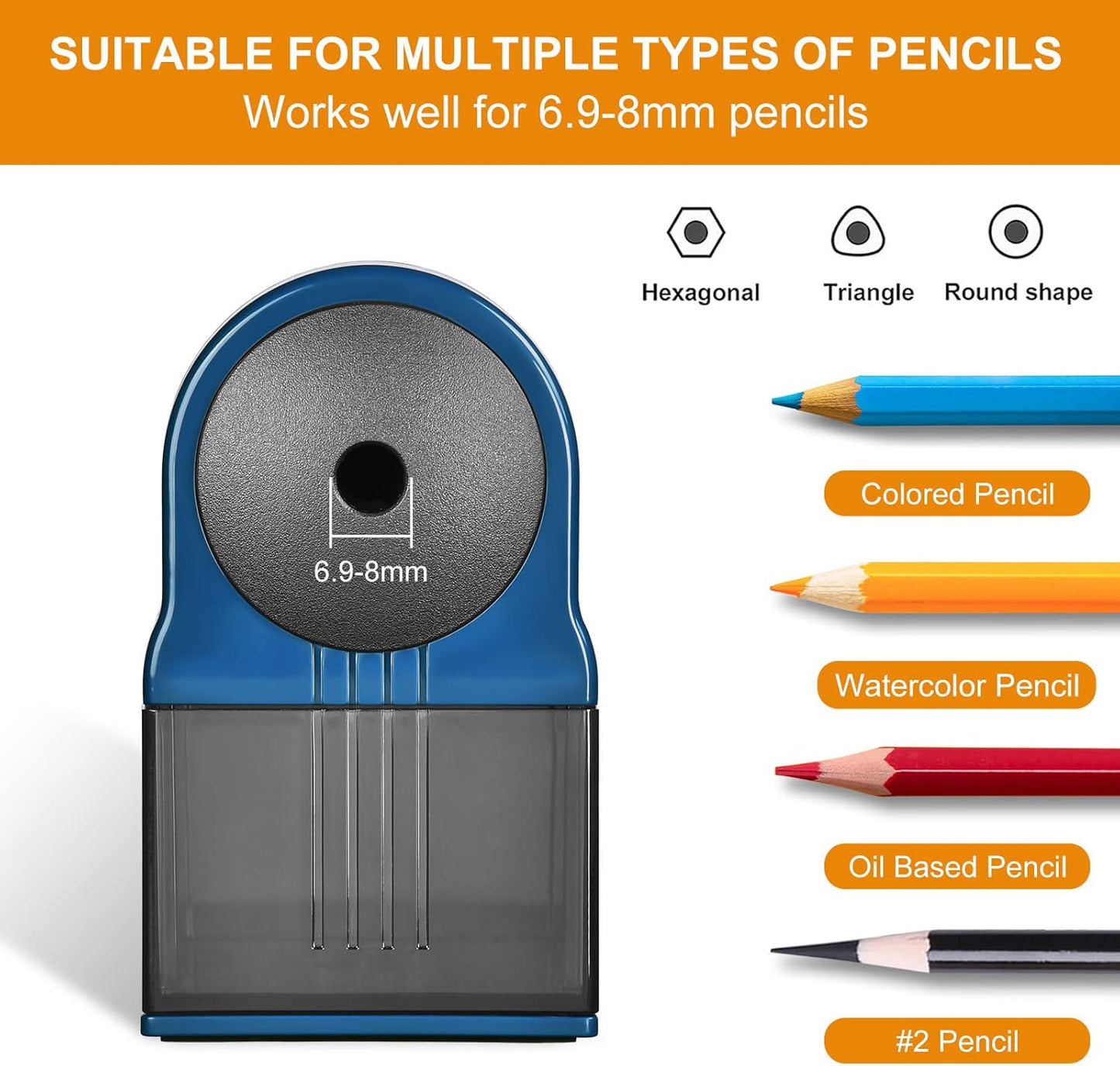 Manual Pencil Sharpener Hand Crank Pencil sharpeners for Kids Adjustable in 5 Grades of Thickness Suitable for Kids,Artists,Students,and Office (Blue)