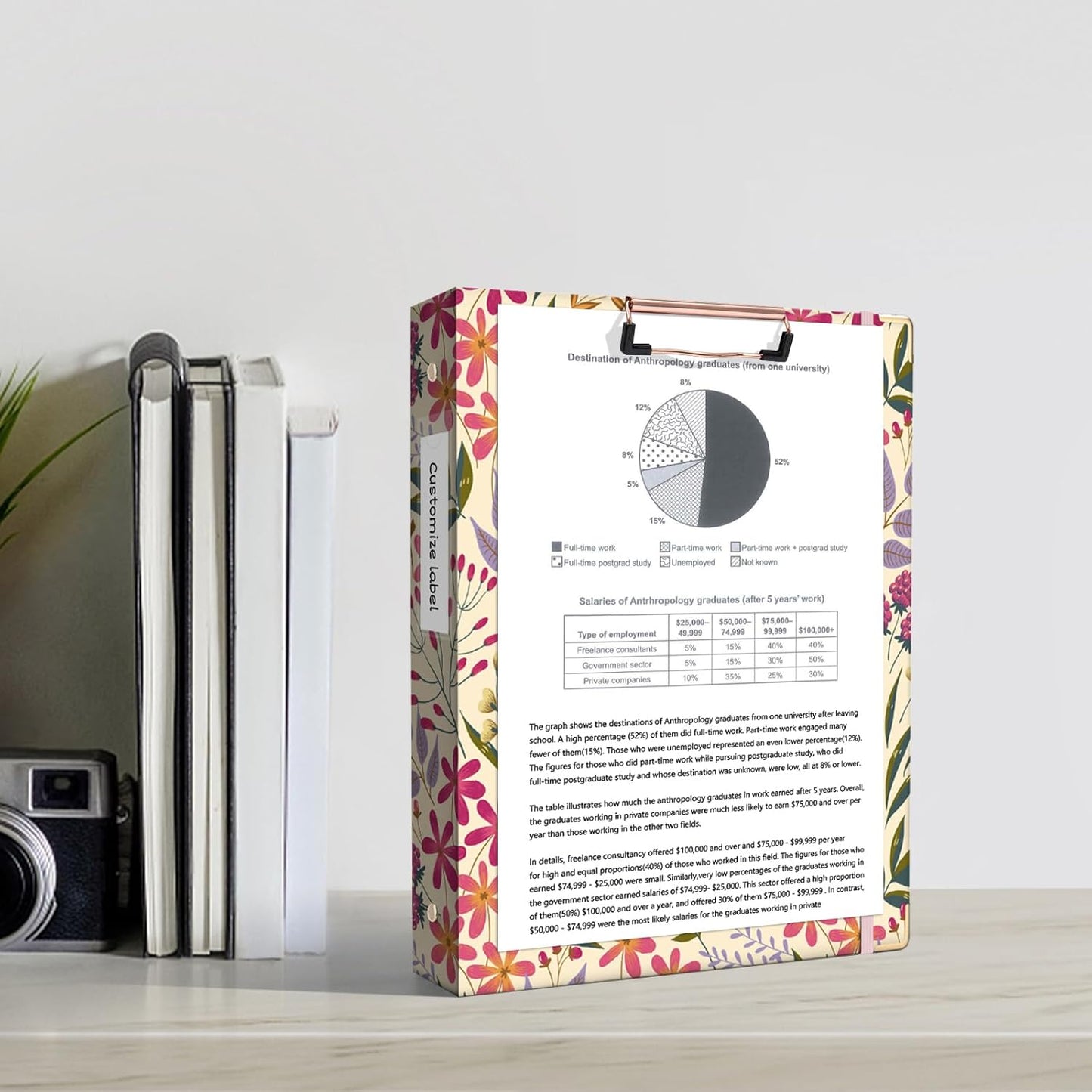 Ospelelf Binder 3 Ring 1 Inch, Floral Round Ring Clipboard Binder for Letter Size with 5 Tab Dividers, File Folder Labels, for School and Office Supplies