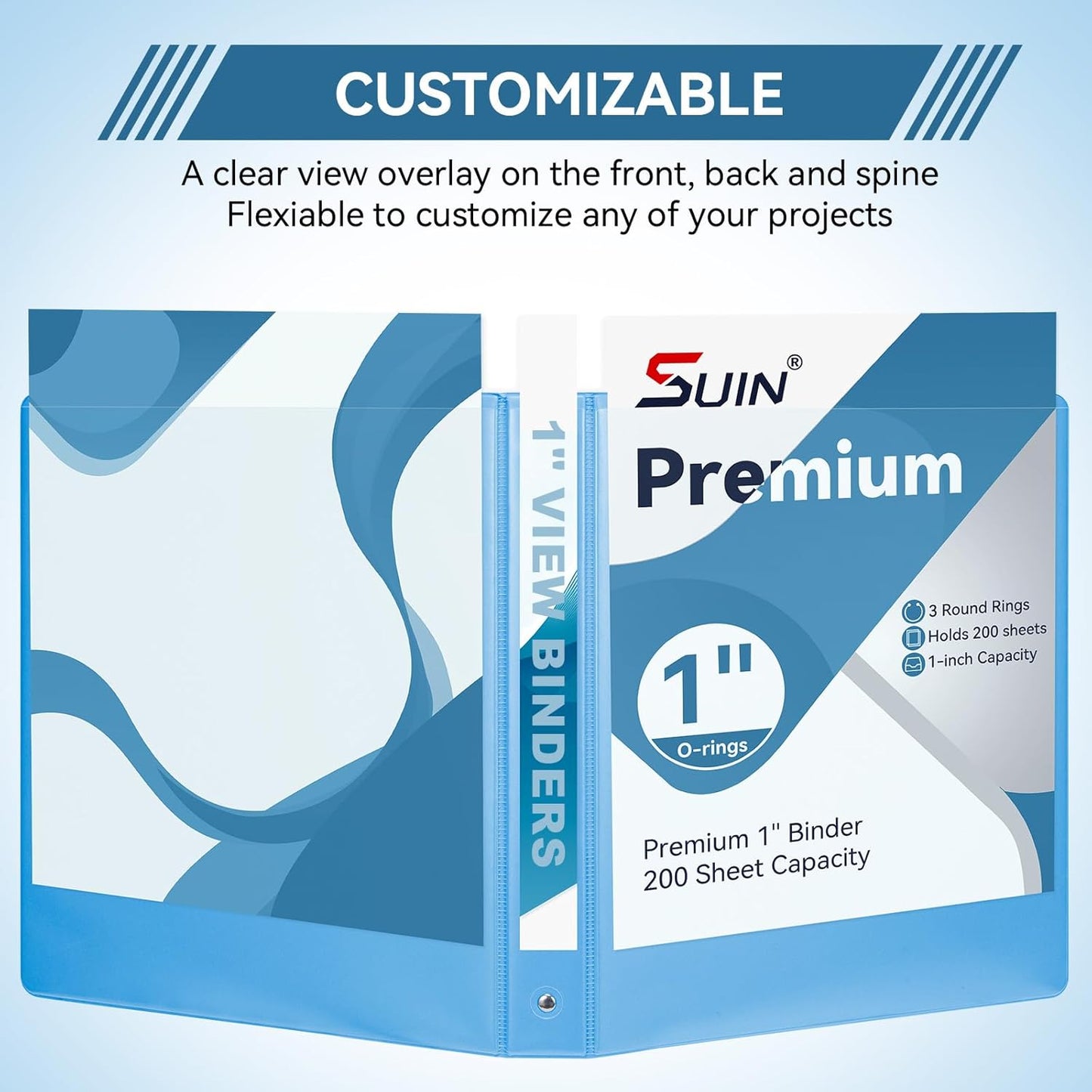 SUIN 1 Inch 3 Ring Binder, Clear 1'' View Presentation Binders with 2 Pockets, Fits 8.5 x 11 Letter Size, Durable Polypropylene, Non-Stick & PVC-Free for School, Office & Home (Orange)