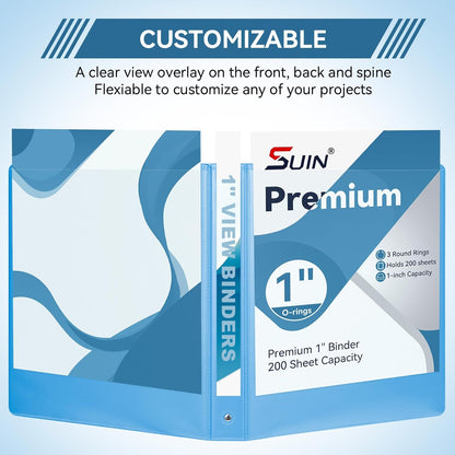 SUIN 1 Inch 3 Ring Binder, Clear 1'' View Presentation Binders with 2 Pockets, Fits 8.5 x 11 Letter Size, Durable Polypropylene, Non-Stick & PVC-Free for School, Office & Home (Orange)