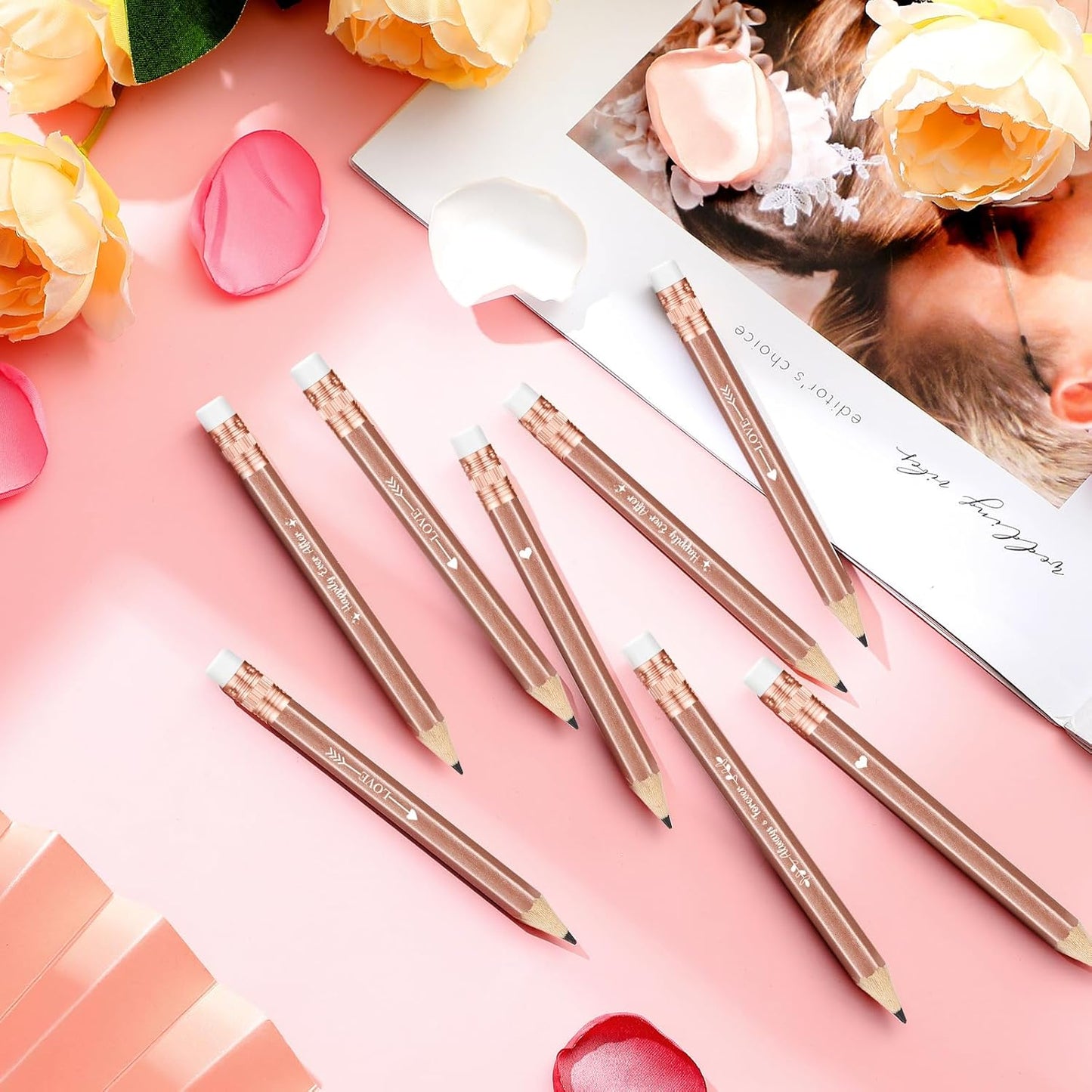 Crtiin 50 Pcs Bridal Shower Pencils Half Golf Wedding Pencils with Eraser 4 Inch Short Pocket Pre Sharpened for Wedding Game Bridal Shower Presents Classroom School(Wood Color)