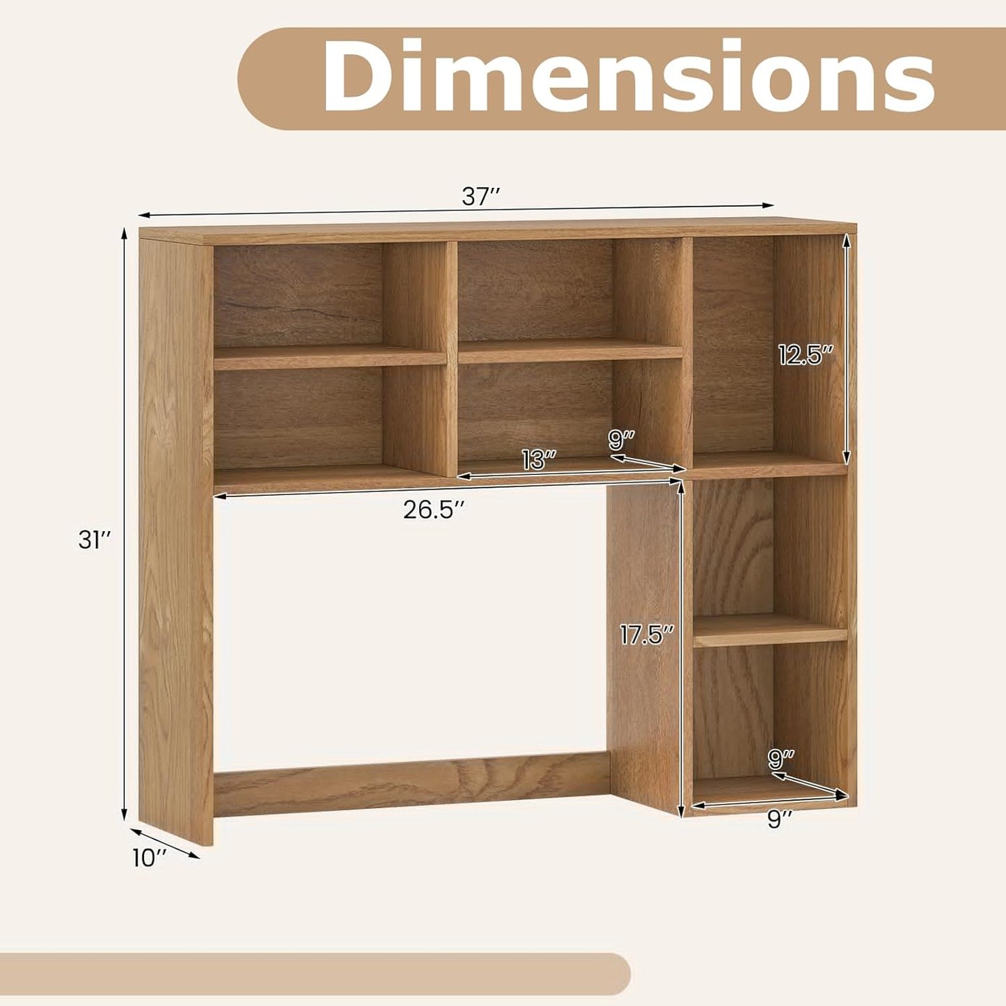 Tangkula Desktop Bookshelf, Countertop Storage Hutch with 5 Shelves for Computer Desk, Desk 3-Tier Display Rack, Multipurpose Wood Desktop Hutch Storage Organizer for Dorm Office Home
