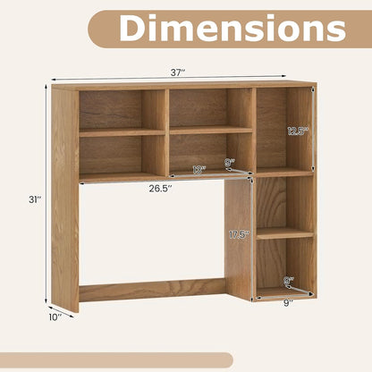 Tangkula Desktop Bookshelf, Countertop Storage Hutch with 5 Shelves for Computer Desk, Desk 3-Tier Display Rack, Multipurpose Wood Desktop Hutch Storage Organizer for Dorm Office Home