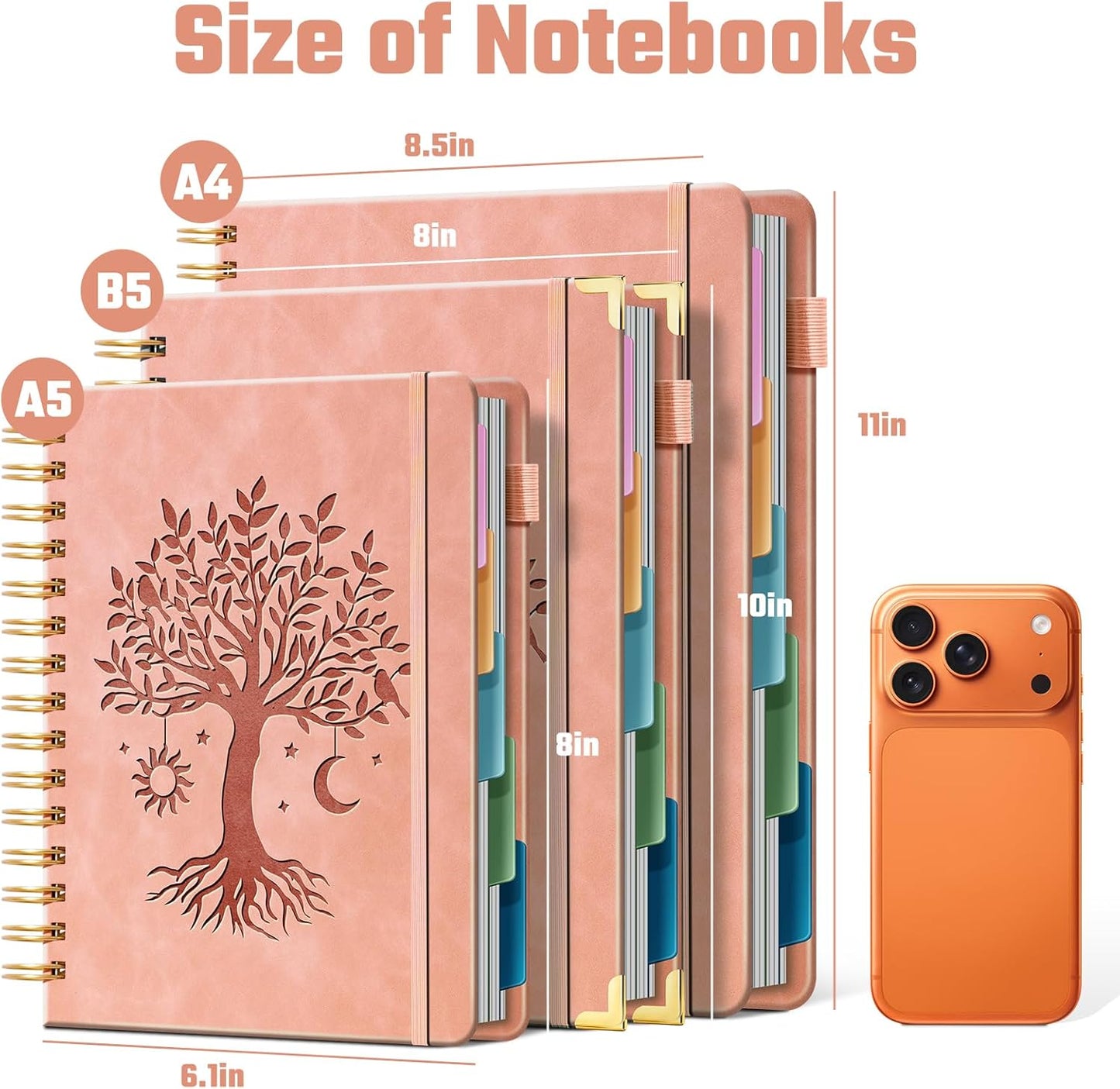 Ovesmusl Hardcover Spiral Notebook 8.5" x 11" with 5 Removable Dividers 300 Pages Leather 5 Subject Notebook College Ruled 100GSM Large Spiral Notebooks for Work Thick Lined Journal for Women, Green