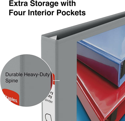 Staples Heavy-Duty 2-Inch D-Ring View Binder, Reinforced Spine, Holds Up to 450 Sheets, Gray, for Office & School