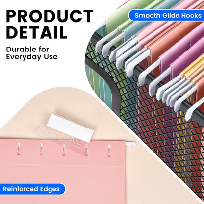 25-Pack Green Hanging File Folders, Letter Size (8.5" x 11") with 1/5-Cut Tabs,Includes 35 Transparent Label Cards & 50 Sticker Labels for Home & Office Organization