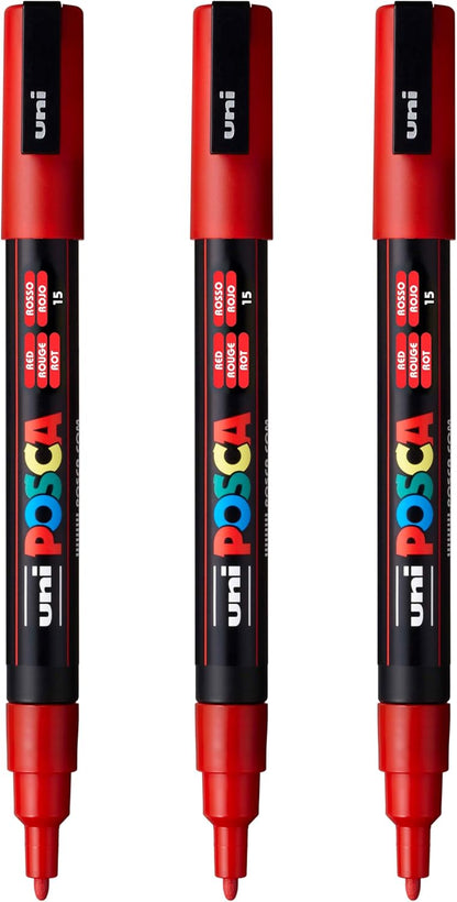 posca PC-3M Water-Based Paint Markers, Reversible Fine Tip (0.9-1.3mm), Pink, 3 Count