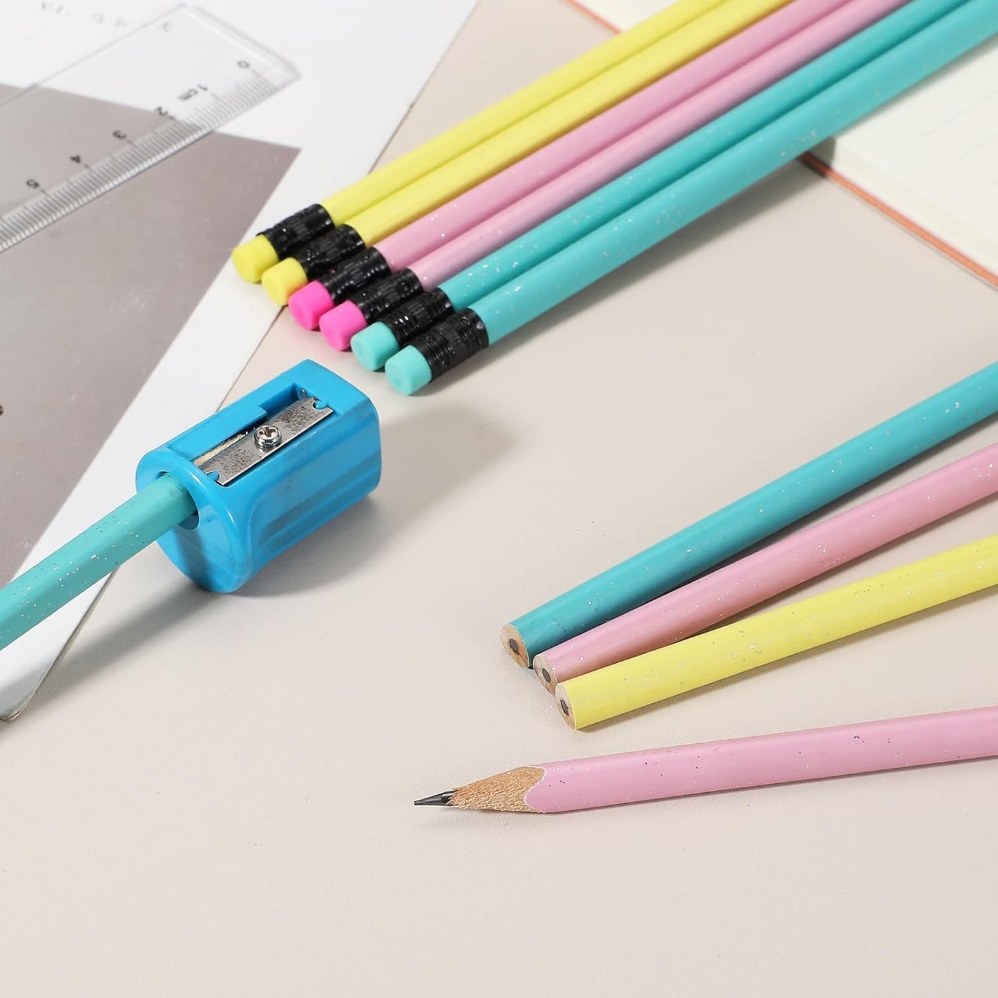 PATIKIL Triangle Wooden Pencils Bulk, 12 Pack HB Graphite Pencils with Eraser for Office Supplies, Engineering Marking Writing Art Drawing Supplies, Purple-Pink