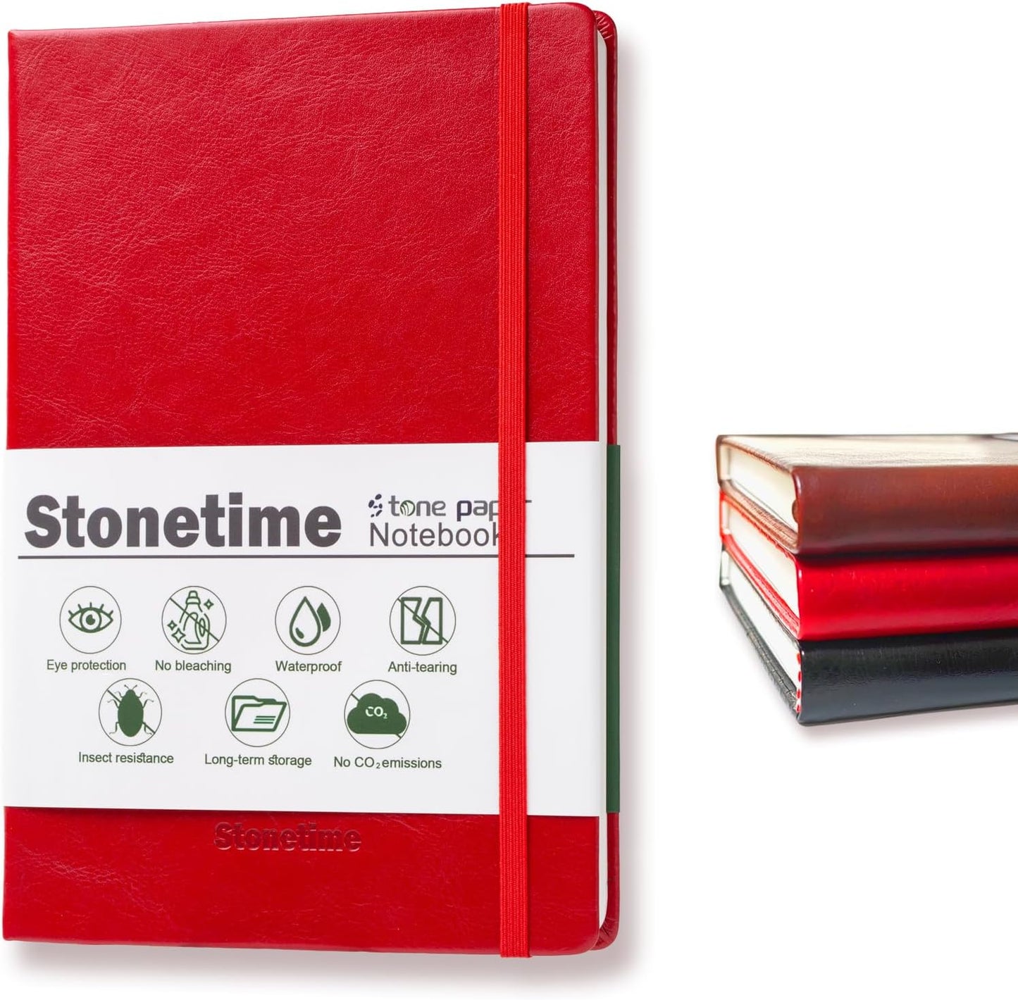 Stone Paper Notebook for Women Men, A5 Waterproof Notebook Hardcover Executive Journal, Ruled Notebooks for Work, Business, Writing, School, 160 Pages(Green)