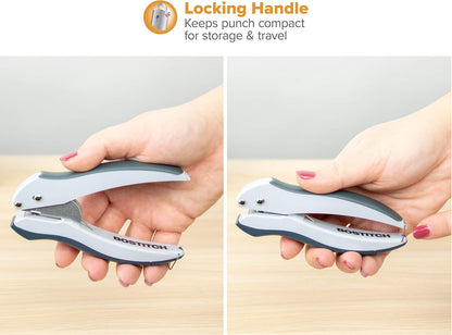 Bostitch Office EZ Squeeze One-Hole Punch, 10 Sheet Capacity, Lightweight, Gray/Blue (2402)