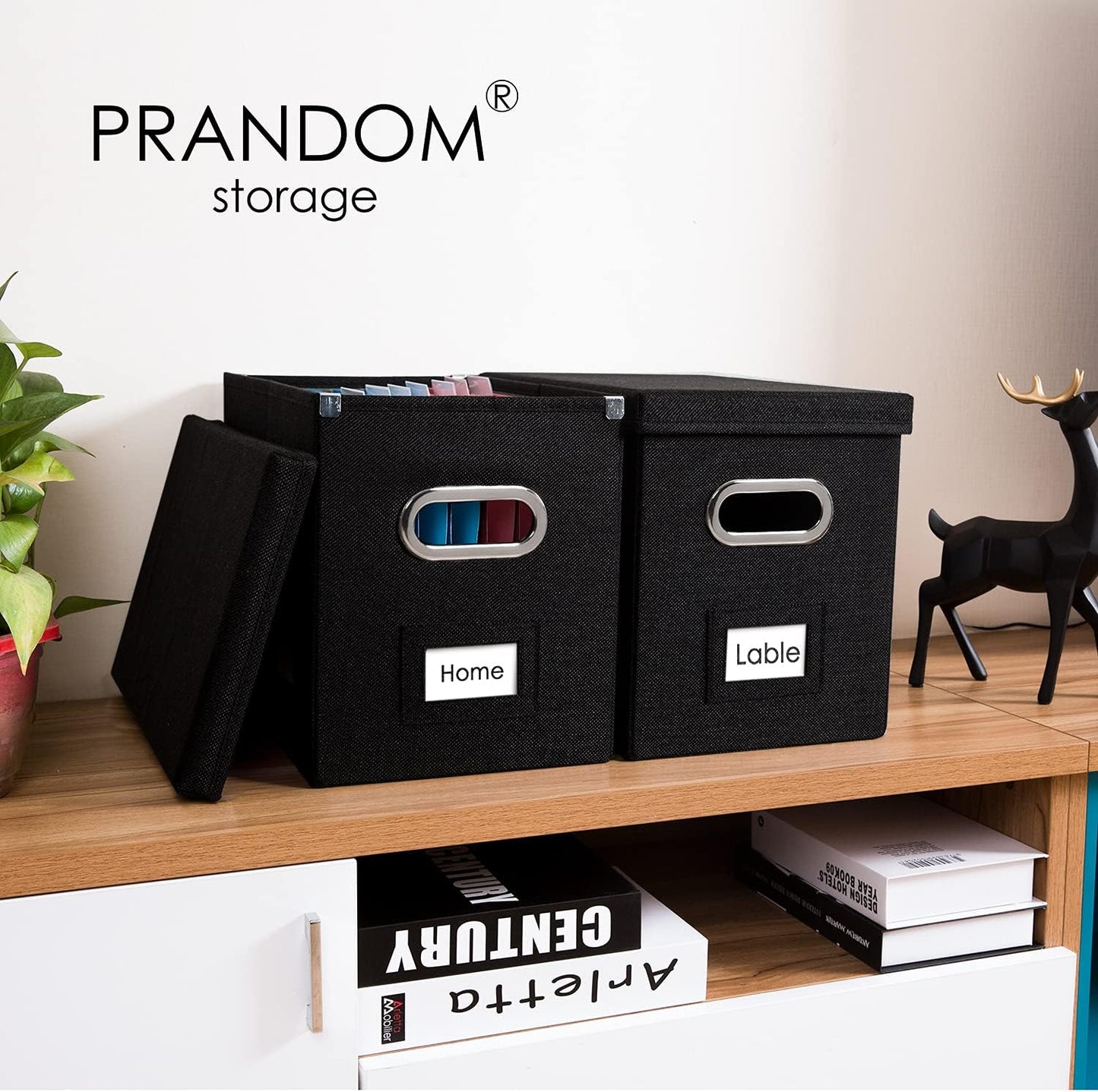 PRANDOM File Organizer Box - Collapsible Decorative Linen Filing Storage with Lids for Letter Size - Grey (14x9.3x10.8 inch)