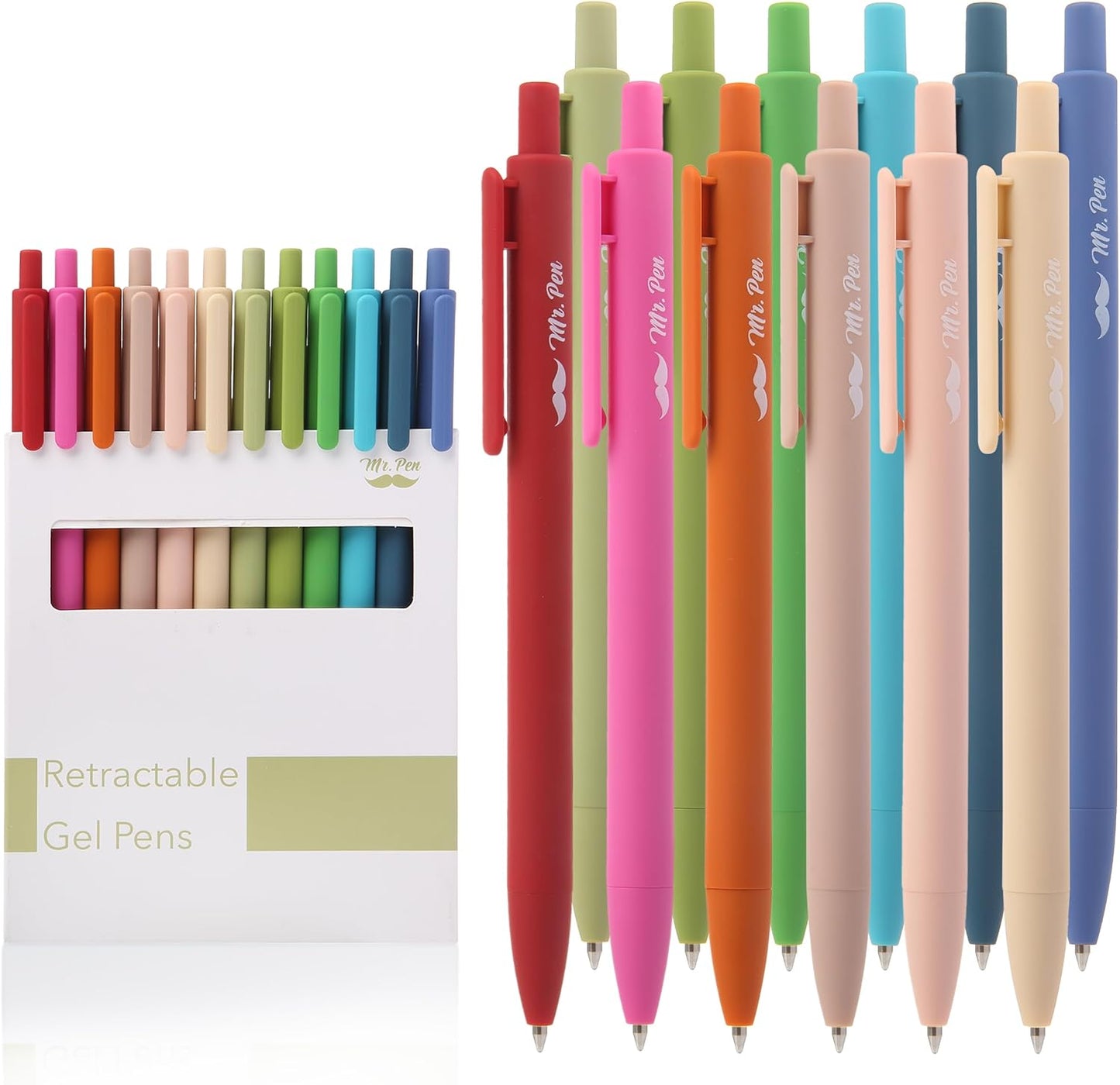 Mr. Pen- Retractable Gel Pens, 12 Pack, Colorful Ink, Fine Point 0.7mm, Fast Dry, Smooth Writing, Cute Pens for Drawing, Writing Planner and School Supplies