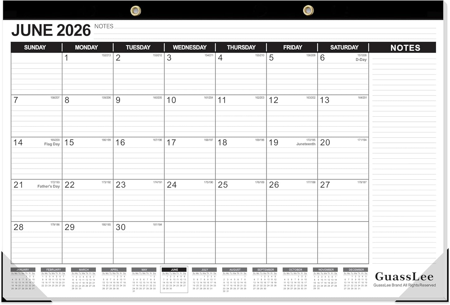 GuassLee Desk Calendar 2026-2027 - 19 Months Academic Calendar 17" × 11.5" Desktop Calendar from Jun. 2026 to Dec. 2027 with Julian Date for Home School Office Desk Top Organizing