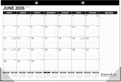 GuassLee Desk Calendar 2026-2027 - 19 Months Academic Calendar 17" × 11.5" Desktop Calendar from Jun. 2026 to Dec. 2027 with Julian Date for Home School Office Desk Top Organizing