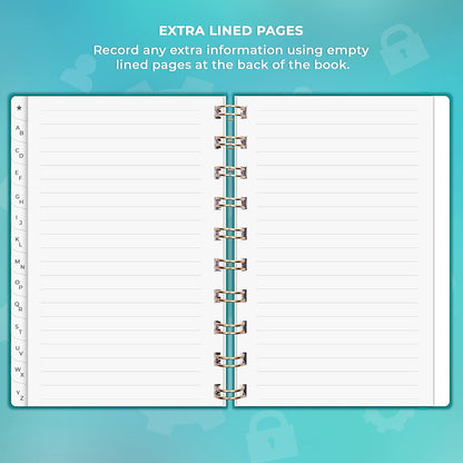 Clever Fox Password Book Spiral – Internet Address & Password Organizer with Laminated Alphabetical Tabs – Password Keeper Journal – Hardcover, Medium Size, 6.1x7.7” (Mystic Blue)