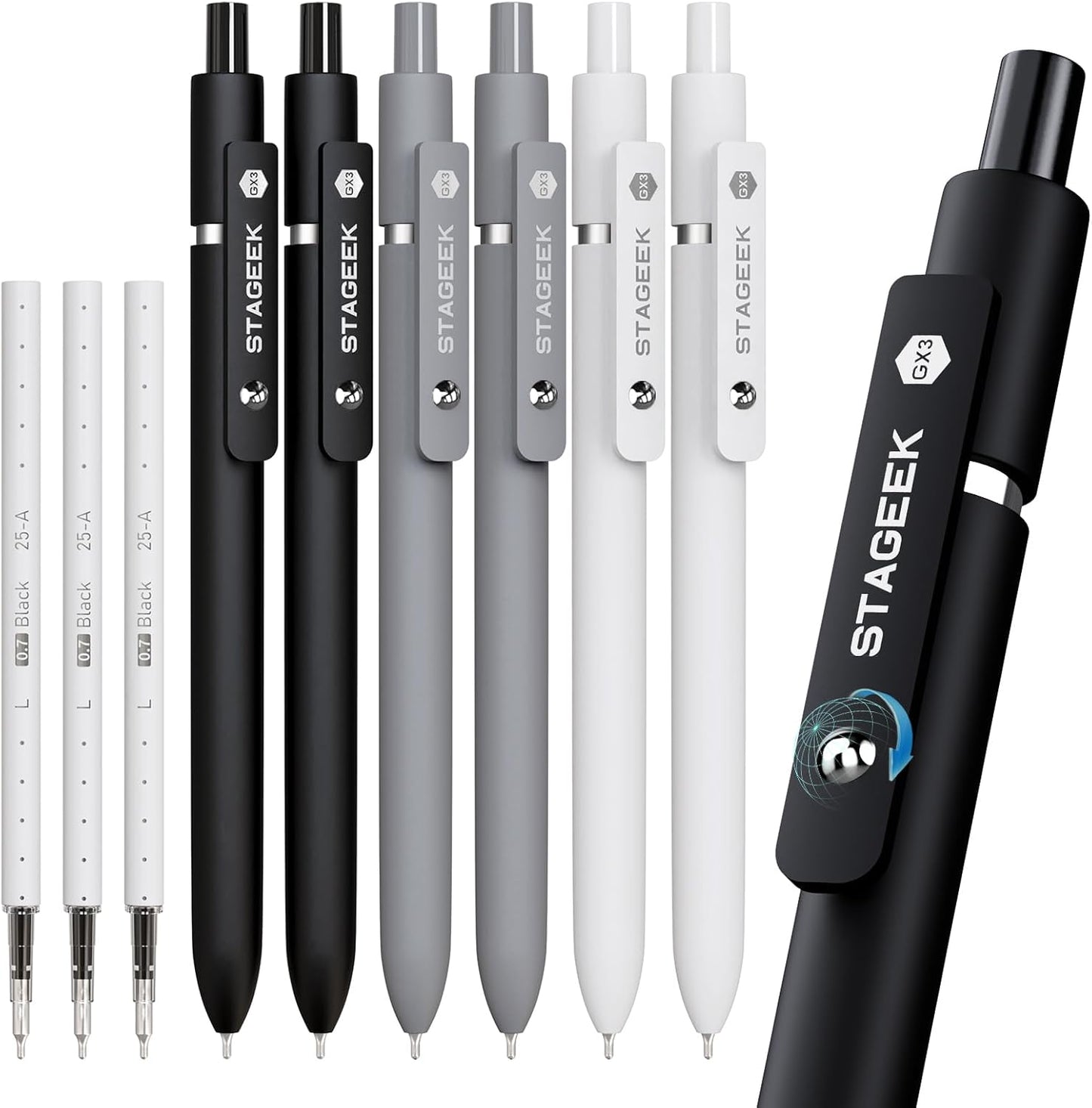 STAGEEK Black Gel Pens GX3, 12Pcs Fine Point Smooth Writing Pens with 3 Extra Refills, Quick Dry Black Ink Pens for Journaling, Office, Note Taking, School Supplies, Nurse Aesthetic(Black)