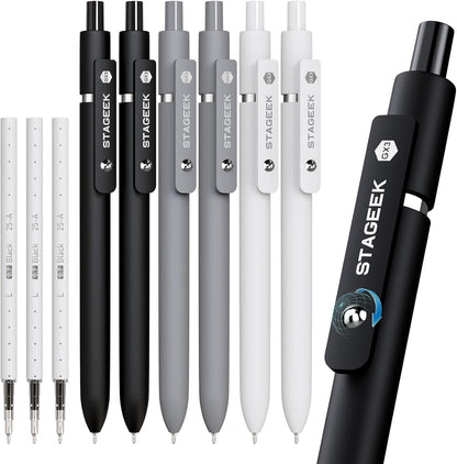 STAGEEK Black Gel Pens GX3, 12Pcs Fine Point Smooth Writing Pens with 3 Extra Refills, Quick Dry Black Ink Pens for Journaling, Office, Note Taking, School Supplies, Nurse Aesthetic(Black)