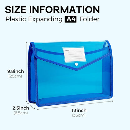 Plastic Expanding File Folder, Folders for Documents, Transparent Envelopes with Elastic Closure, File Folder Organizer Holder, Large Capacity, Fit Letter/A4 Size (2Pcs)