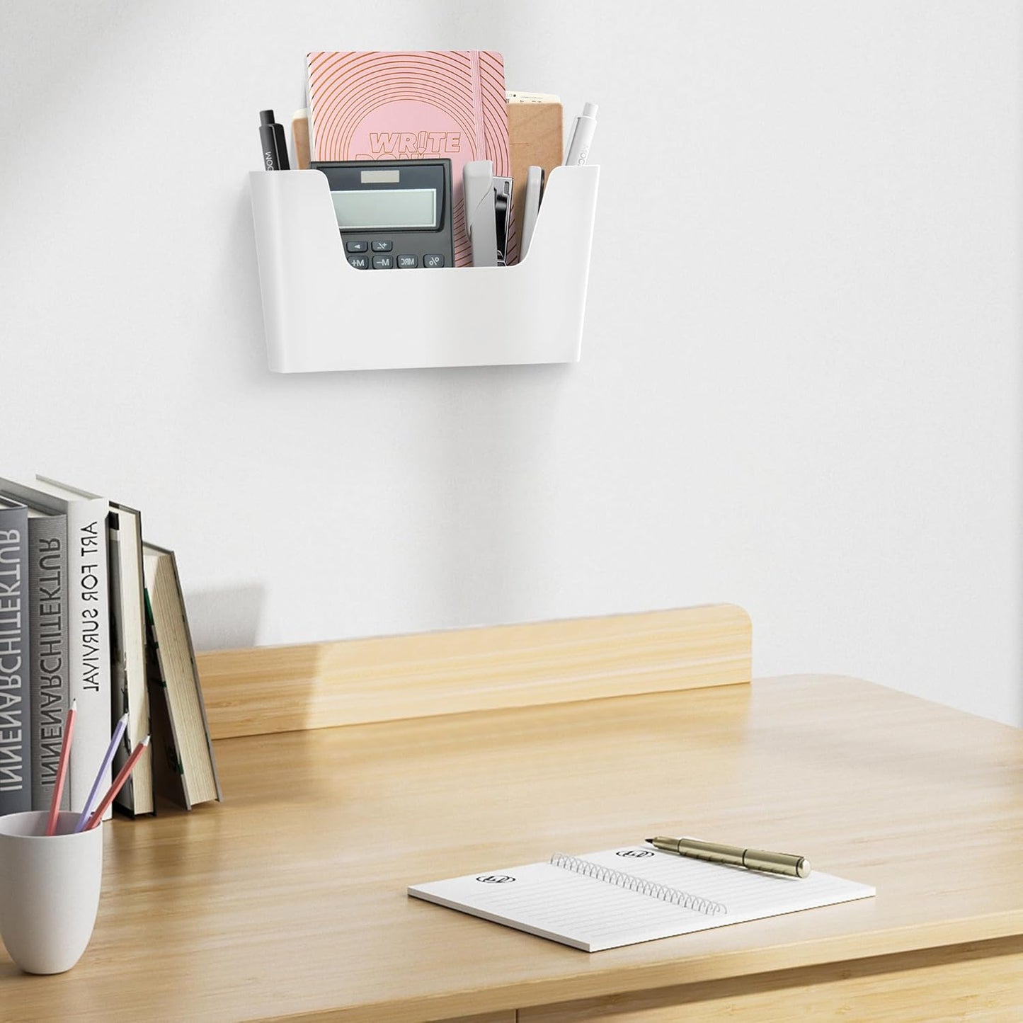 Jomola No Drilling Wall Mount File Holder - Office Wall Hanging Files & Magazines Organizer - Plastic Door Mount with Adhesive Pad, Gray (1 Count)