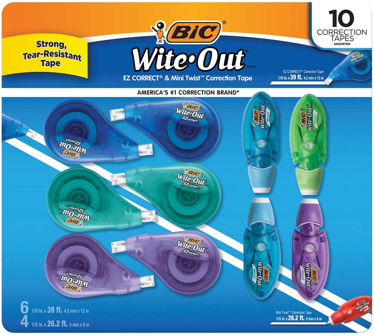 BIC Wite-Out Correction Tape, Variety Pack, 6 EZ Correct and 4 Mini Twist, 10 ct