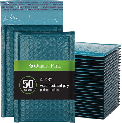 Quality Park Bubble Mailers, 6 x 9 Inch, White Poly Mailers, Padded Envelopes, Shipping Envelopes, Water Resistant, Self Seal, 50 Per Box (QUA85856), Plastic