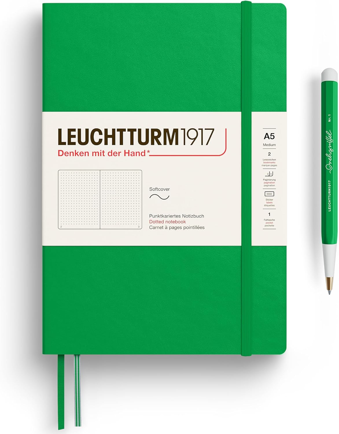 LEUCHTTURM1917 - Notebook Softcover Medium A5-123 Numbered Pages for Writing and Journaling - Thinking Ahead (Dotted Paper, Spice Brown)