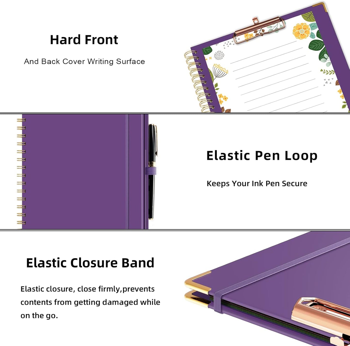 Ospelelf Clipboard with Storage 8.5 X 11，Padfolio Organizer, Spiral Portfolio Letter Size with Notepad, Pen Holder, 5 Extra Folder Divider Pages, Elastic Closure Nurse Office Essentials (Polka Dots)