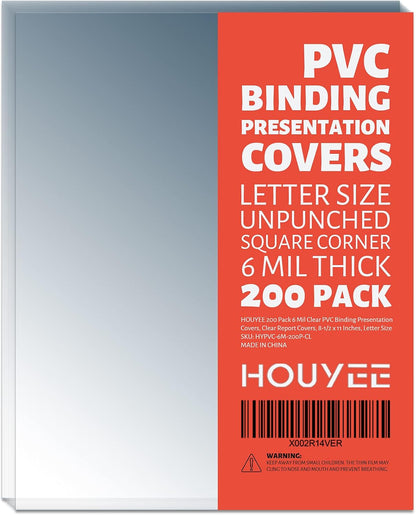 HOUYEE 100 Pack10 Mil Clear Binding Presentation Covers, PVC Report Cover Sheets for Binding, Square Corner, 8.5 x11 Inches, Letter Size