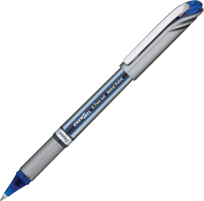Pentel ENER-GEL NV Liquid Gel Pen, 0.7mm, Medium Line Capped, Metal Tip, Blue Ink, Box of 12 (BL27-C)