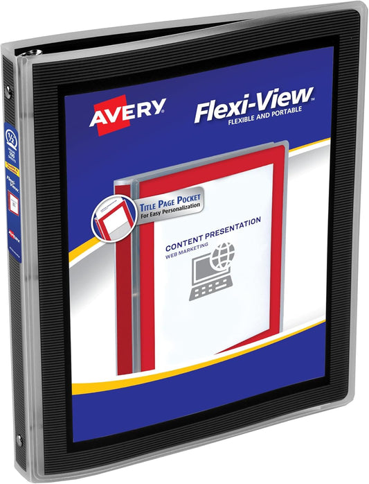 Avery Flexi-View 3 Ring Binder, 1/2 Inch Round Rings, 1 Black Binder (15767)