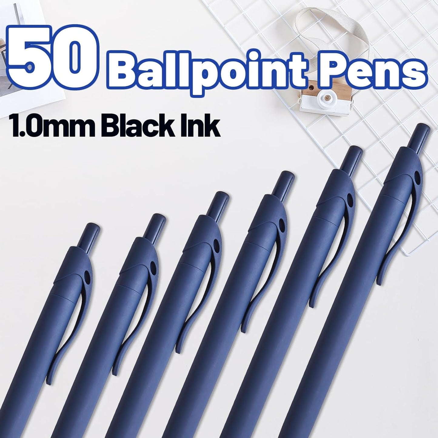 BallPoint Pens, 50 Pack (BLACK Ink),Bulk Pens, Black Barrel,Click Pens for Office Home and School, Retractable Ballpoint Pens, Medium Point, 1.00MM (Black)