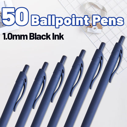 BallPoint Pens, 50 Pack (BLACK Ink),Bulk Pens, Black Barrel,Click Pens for Office Home and School, Retractable Ballpoint Pens, Medium Point, 1.00MM (Black)