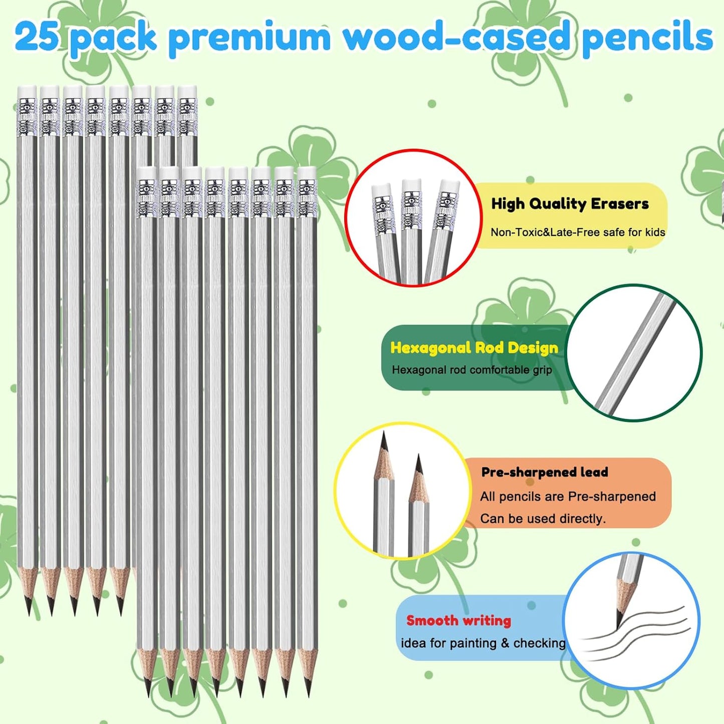 Adhere 25pcs Woodcase Pencils with Eraser Premium Pre-Sharpened Hexagon Graphite 2B pencils ideal for home, office writing including a Free Sharpener(Pink・25pcs)