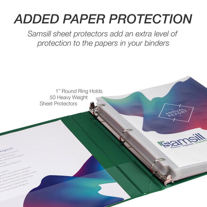 Samsill 1 Inch 3 Ring Binders, Economy Round Ring, Clear View Cover, 200 Sheet Capacity - for School, Home, Office - Green, 24 Pack