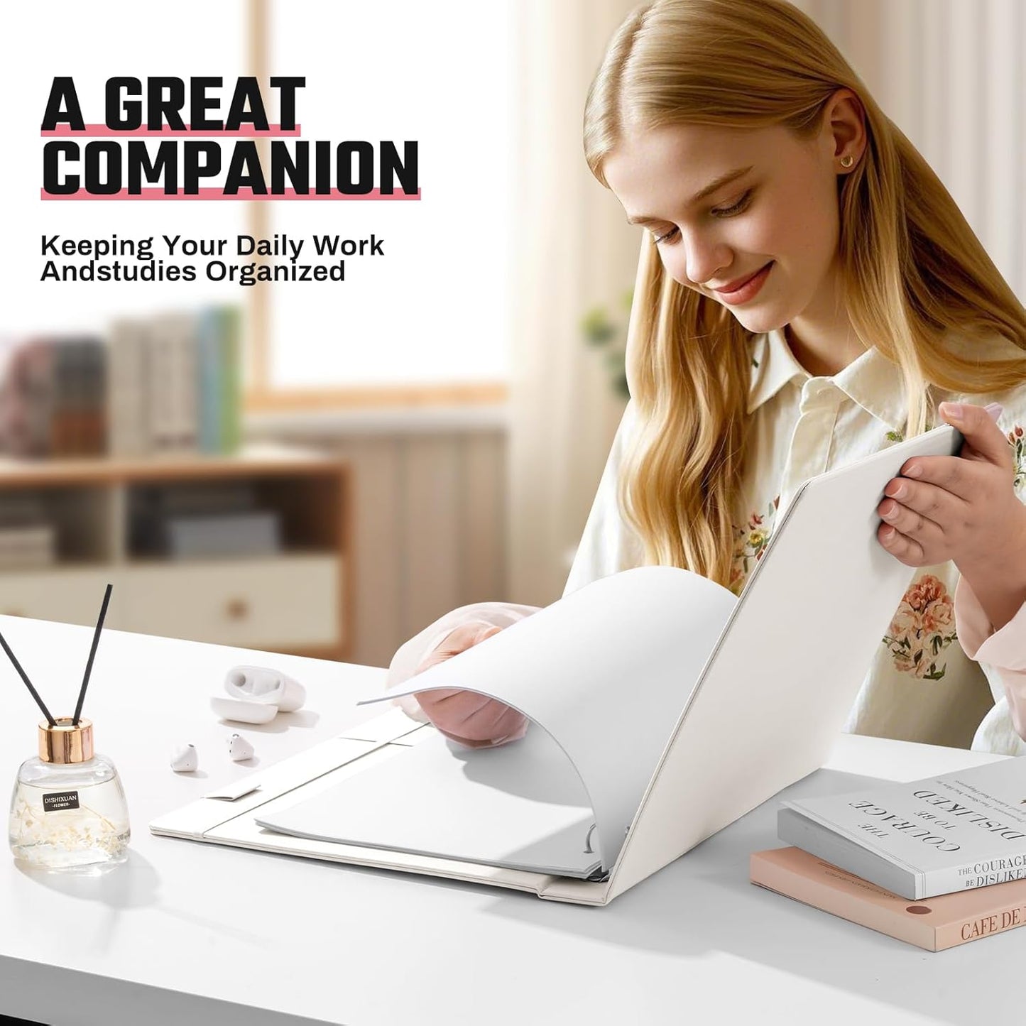 Aesthetic 3 Ring Binder 1 Inch Cute Three Round Rings Binders with Dividers Suitable for 8.5 x 11 Letter Size Paper Loose Leaf Binder with 2 Pockets for School Work