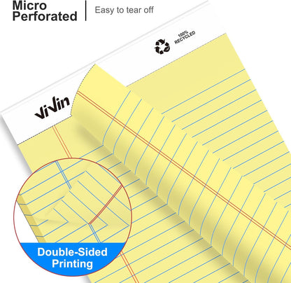 ViVin Legal Pads 8.5 x 11 Inch, Wide Ruled Note Pads, 12 Pack, 50 Sheet/Pad, Perforated Writing Pads, Notepads for Office Home School, 600 Sheets, White Paper