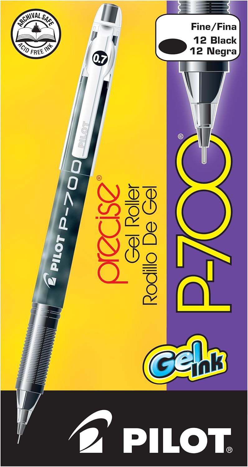 Pilot, Precise P-700 Gel Ink Rolling Ball Stick Pens, Fine Point 0.7 mm, Blue, Pack of 12