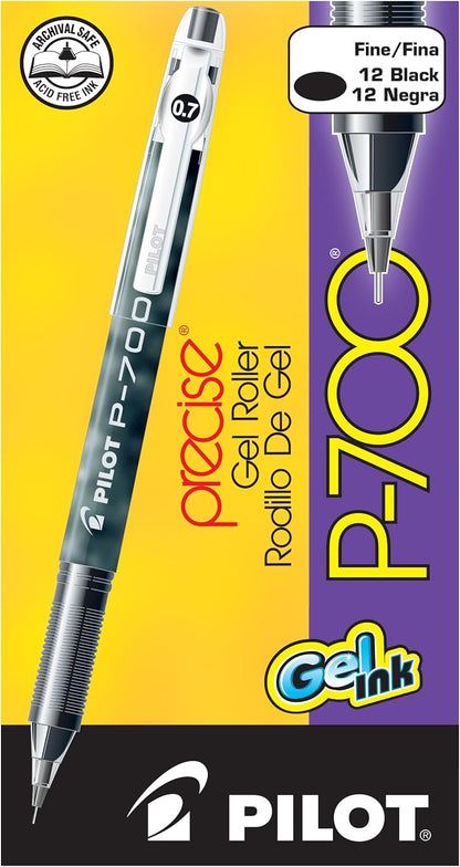 Pilot, Precise P-700 Gel Ink Rolling Ball Stick Pens, Fine Point 0.7 mm, Blue, Pack of 12