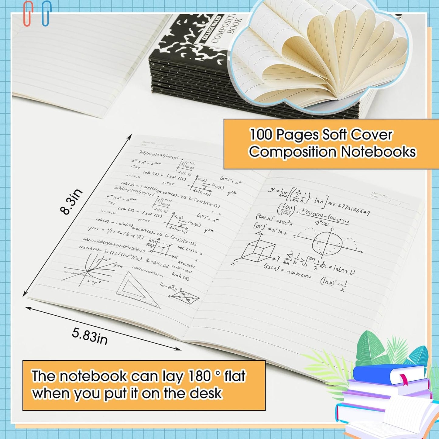 Fainne 60 Pack Composition Notebooks College Ruled A5 Composition Notebook Bulk Marble Notebooks 30 Sheets (60 Pages) for Student Journal Classroom Office School Supplies(Black Color)