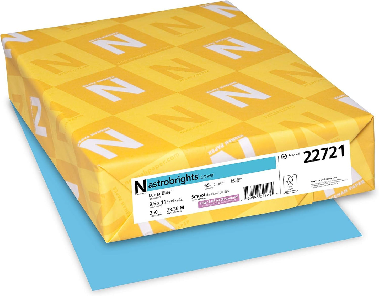 Astrobrights® Color Card Stock, 8 1/2" x 11", FSC® Certified, 30% Recycled, 65 Lb, Lunar Blue, Pack of 250