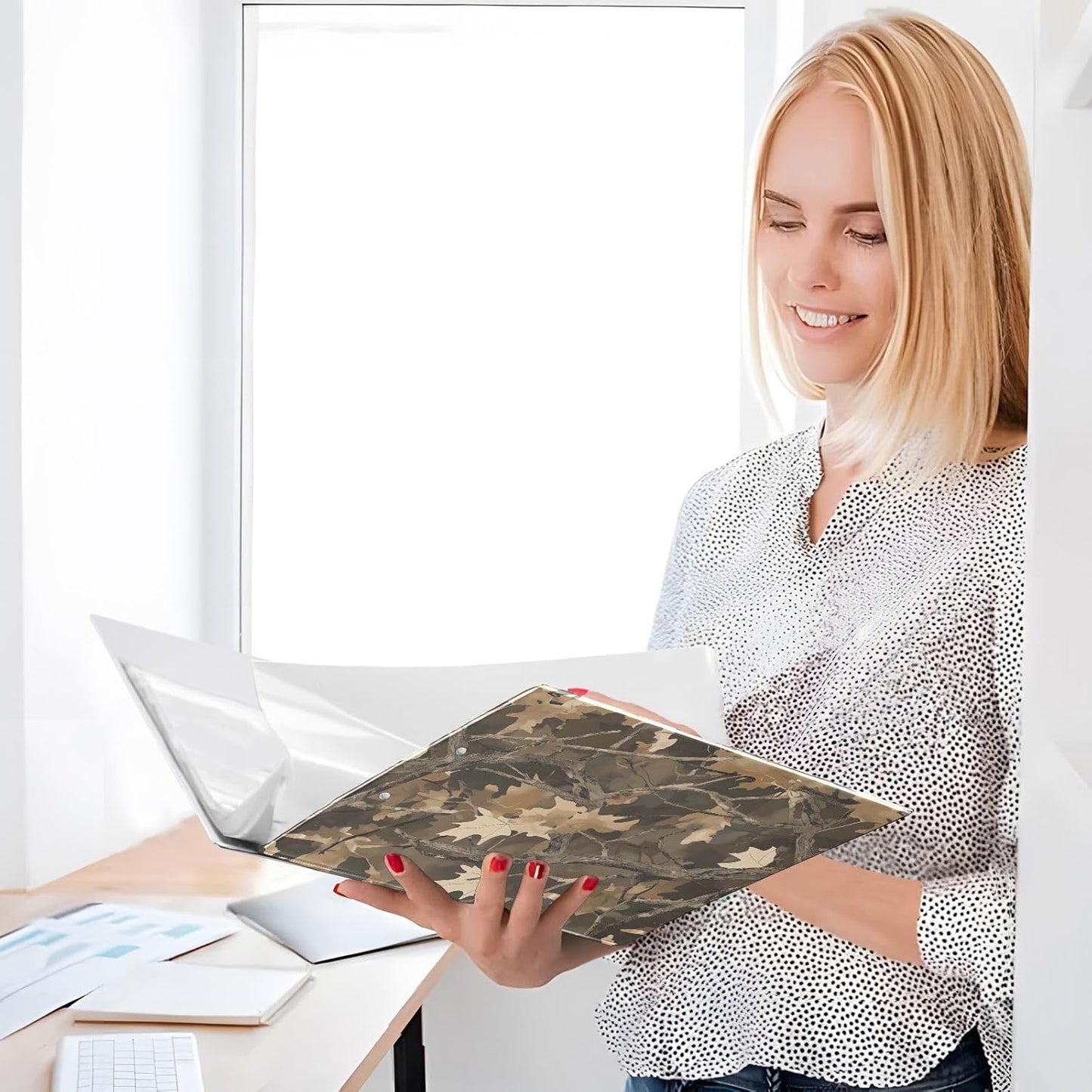 ALAZA Brown Forest Camo Camouflage 3 Ring Binder 1.5 Inch Three Ring Office Binders w/clipboard & 3 Pockets, Hold 200 Sheets, 1 pc