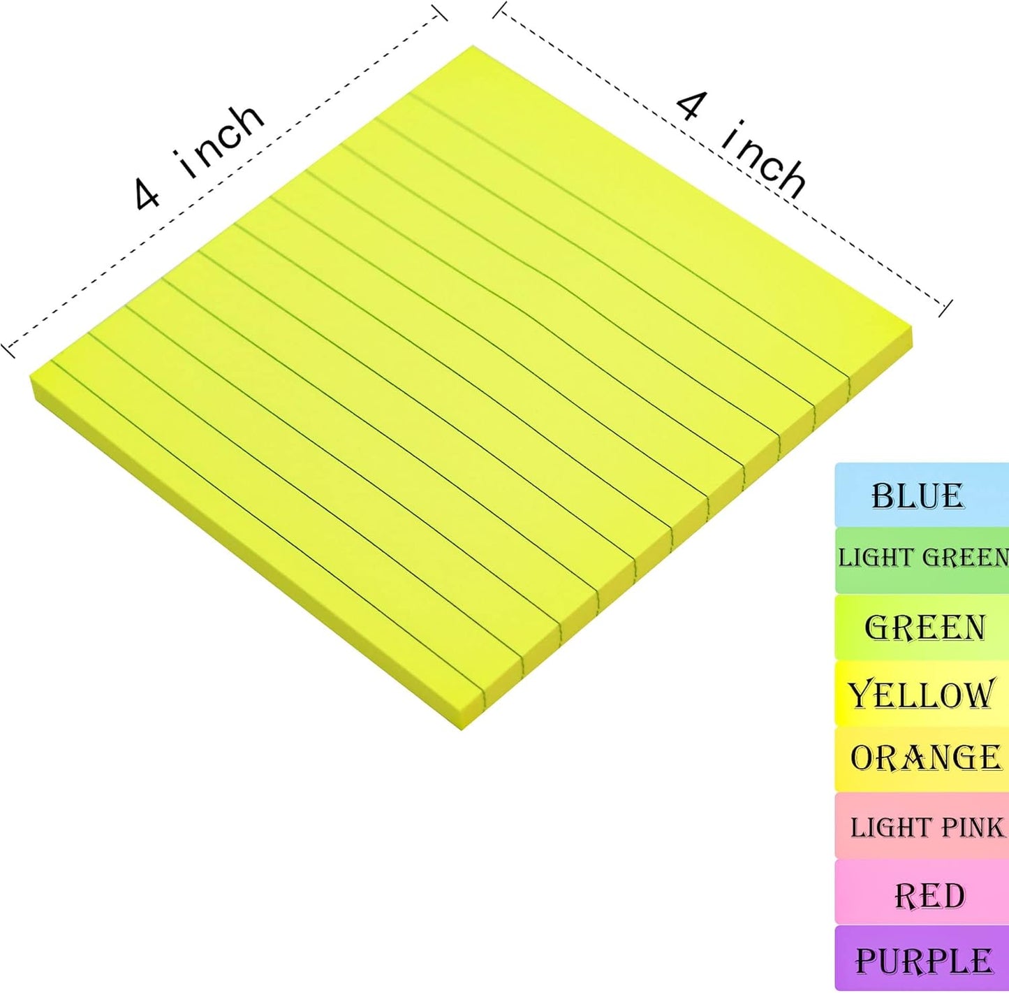 (8 Pads) Lined Sticky Notes 4x6 in Post, 8 Colors Self Sticky Notes Pad Its, Bright Post Stickies Colorful Big Rectangular Sticky Notes for Office, Home, School, Meeting, 40 Sheets/pad