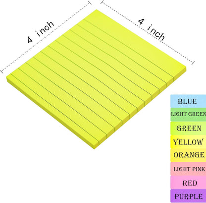 (8 Pads) Lined Sticky Notes 4x6 in Post, 8 Colors Self Sticky Notes Pad Its, Bright Post Stickies Colorful Big Rectangular Sticky Notes for Office, Home, School, Meeting, 40 Sheets/pad