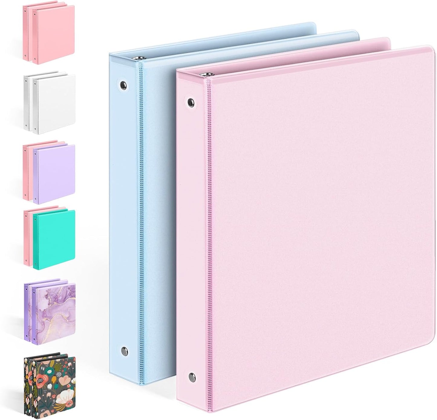 2 Pack BinderX Extra Durable 3 Ring Binder, 1 Inch Binder Round Rings, Fits 350 Sheets of 8.5x11 Paper, Customizable View Cover with Inside Pockets, Cute 1 Inch Binders 3 Ring, Pink & Purple