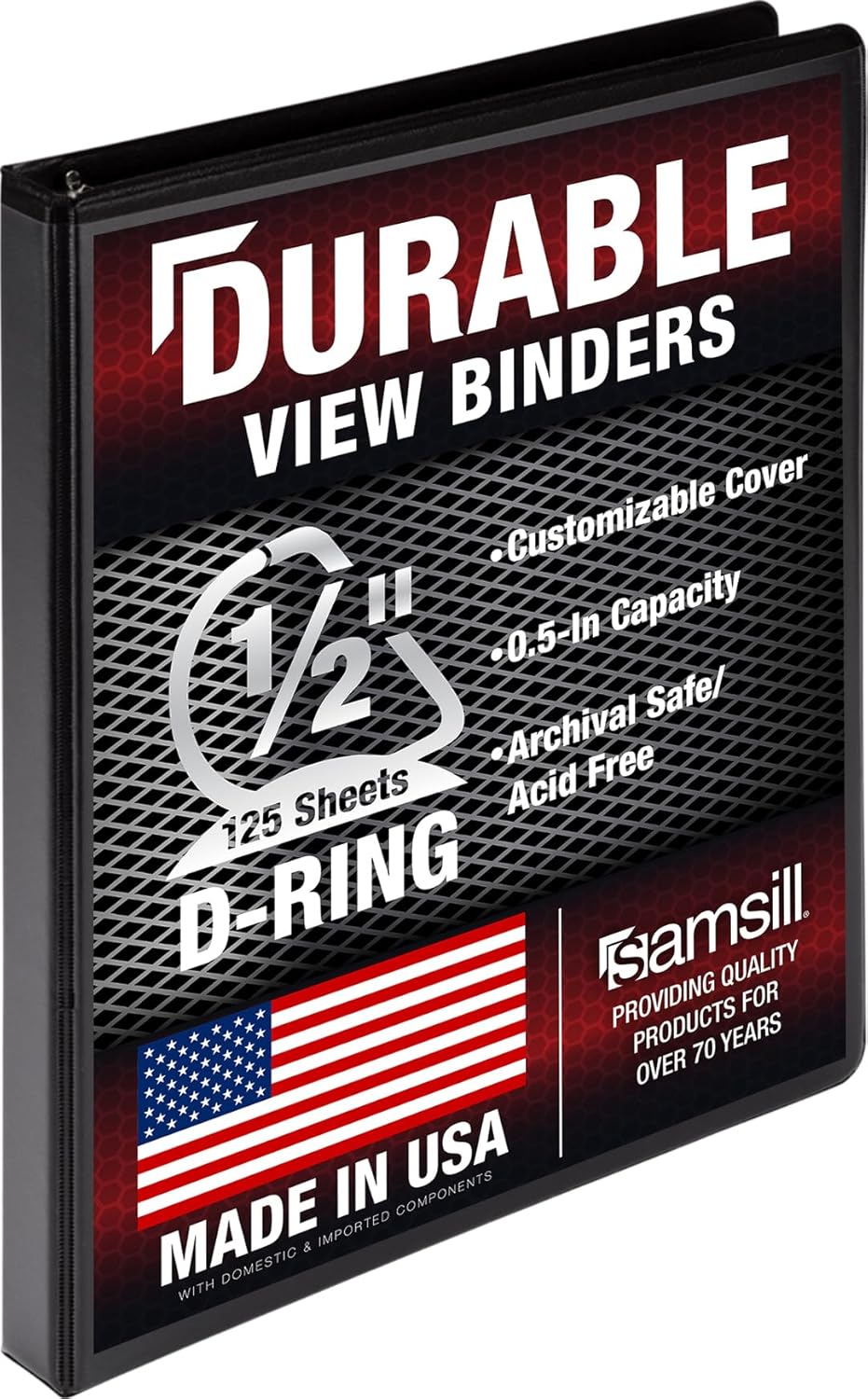 Samsill Durable 4 inch 3 Ring Binder, D Ring Binder, 100% Recycled Chipboard, Black, 2 Pack